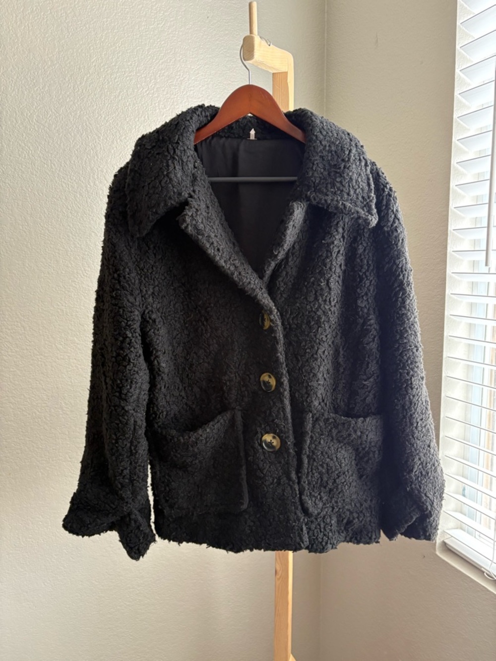 Free People Black Teddy Sherpa Jacket with Buttons